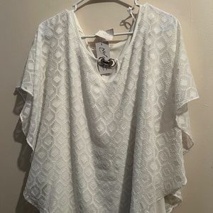 NY Collection - Plus size, White Lined pattern sheer 2XL blouse